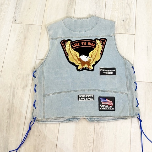 Vintage DIAMOND PLATE Women’s Plus LIVE TO RIDE Denim Biker Vest Patches Size 2X - Picture 1 of 8